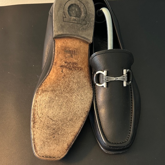 Salvatore Ferragamo Black Leather Slip-On Loafers